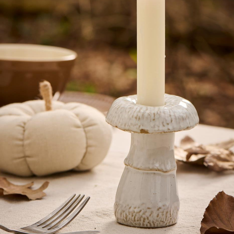 Mushroom Glazed Ceramic Candle Holder 9cm