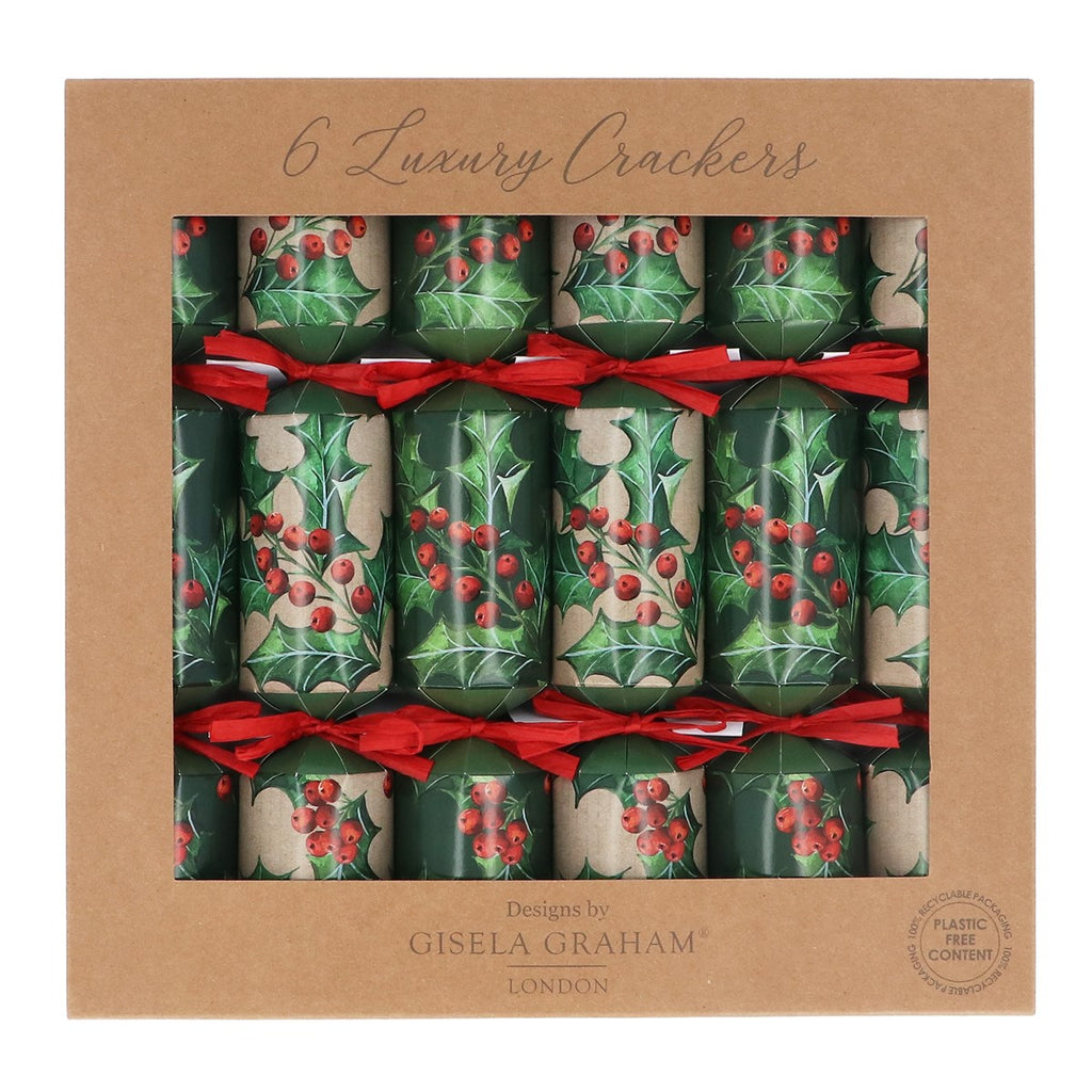 Six Boxed Holly Crackers 31cm | Annie Mo's