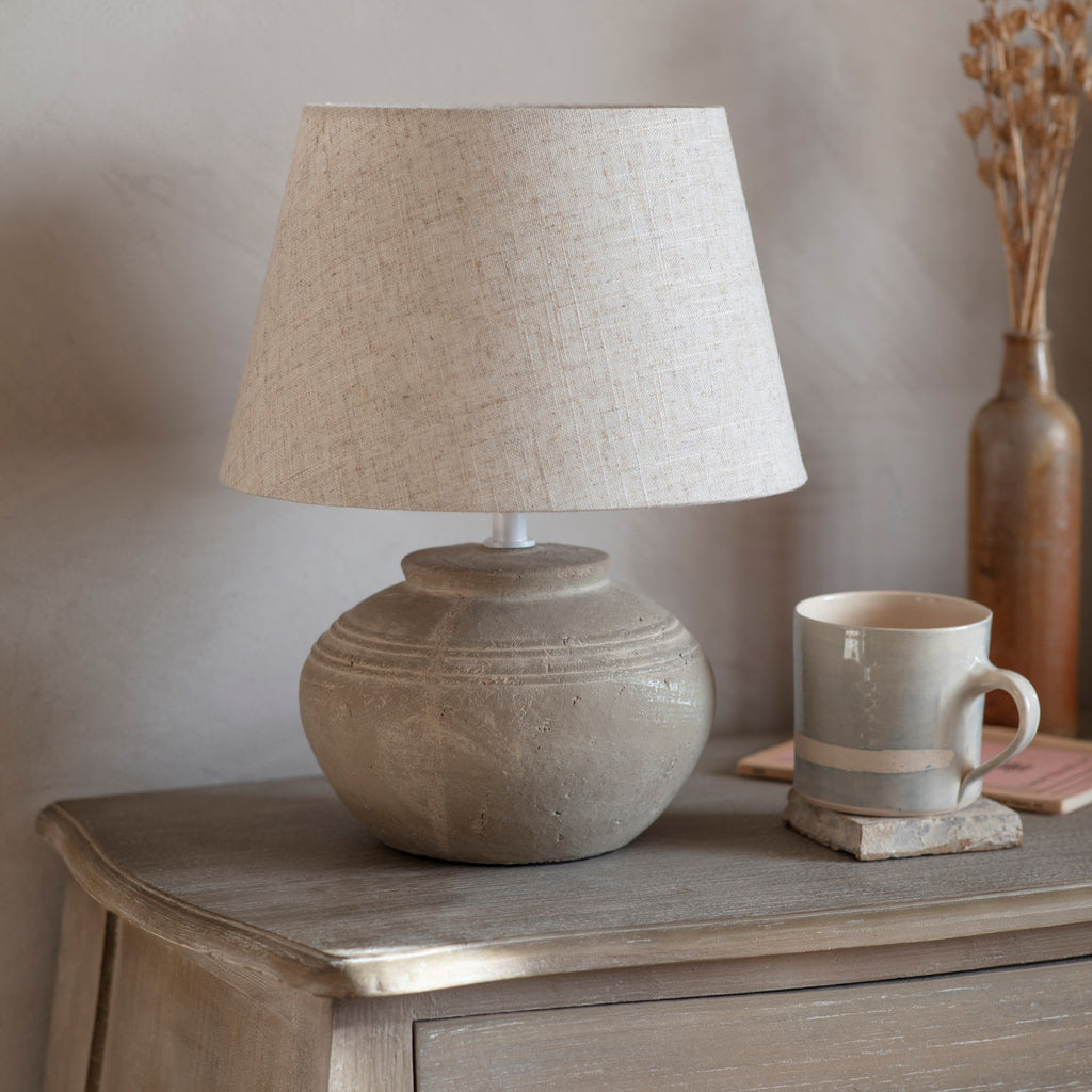 Langton Small Stoneware Spherical Ridged Table Lamp with Shade 37cm