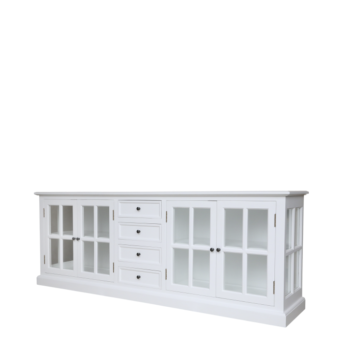 Marseille White Display Sideboard with Four Doors and Four Drawers 220cm