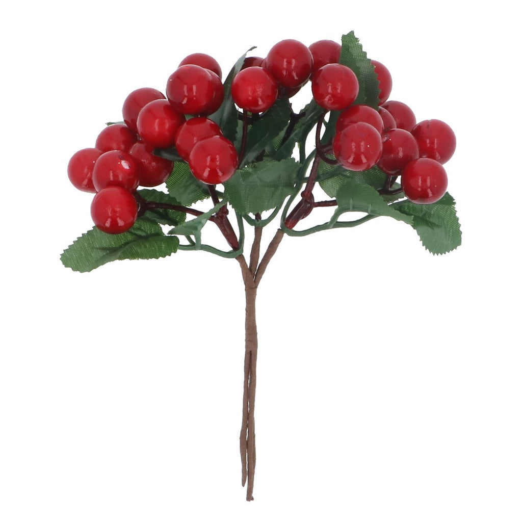 Red Berry with Leaves Pick 14cm | Annie Mo's