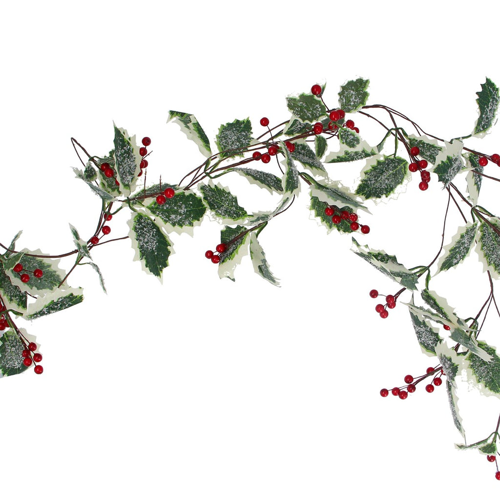 Variegated Holly and Red Berries Garland 180cm | Annie Mo's