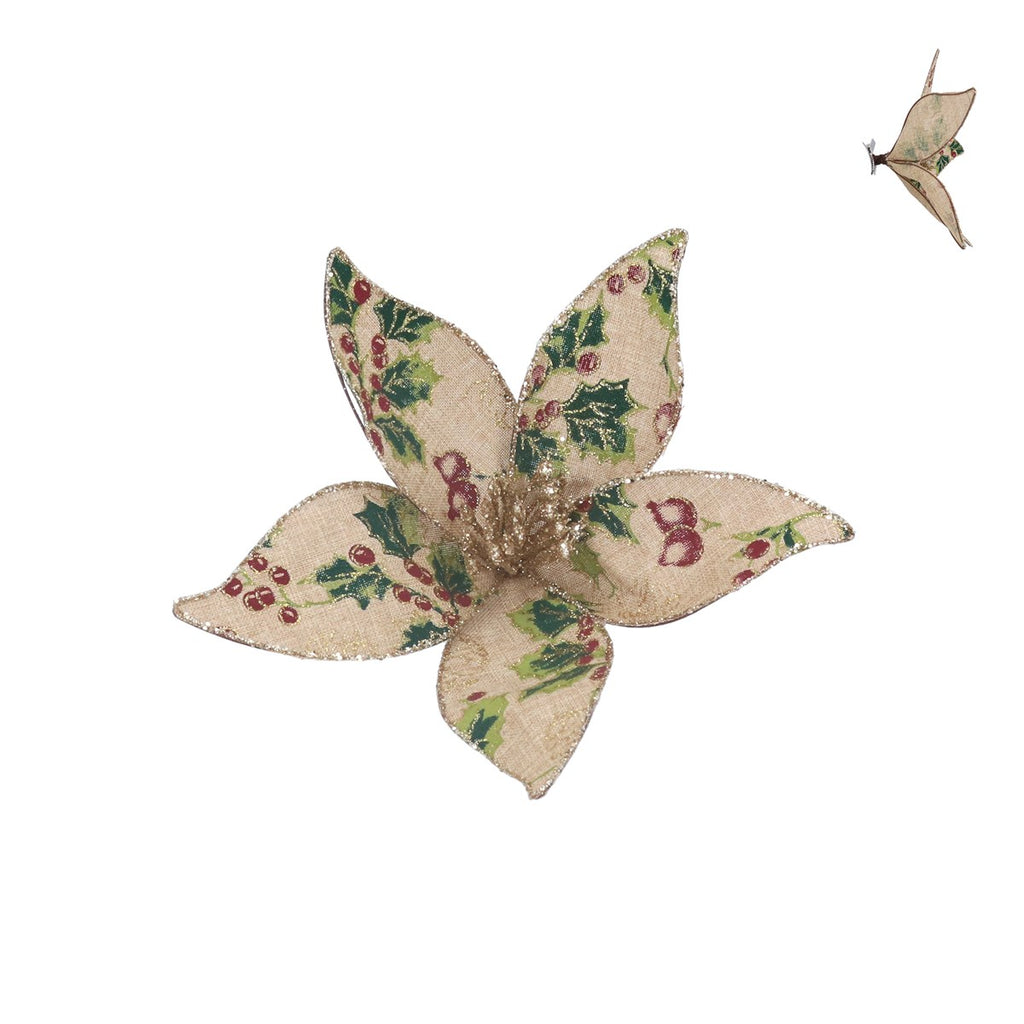 Rosehip Print Fabric Poinsettia Clip 11cm | Annie Mo's