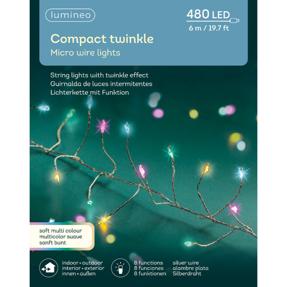 Micro LED Compact Multi Coloured Lights with 8 Function Twinkle Effect 600cm