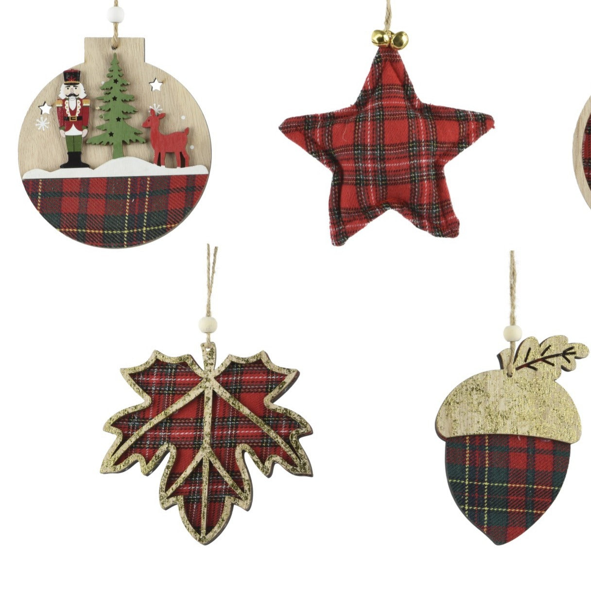 Assorted Set of Eight Tartan Clad Hanging Decorations 12cm L | Annie Mo's
