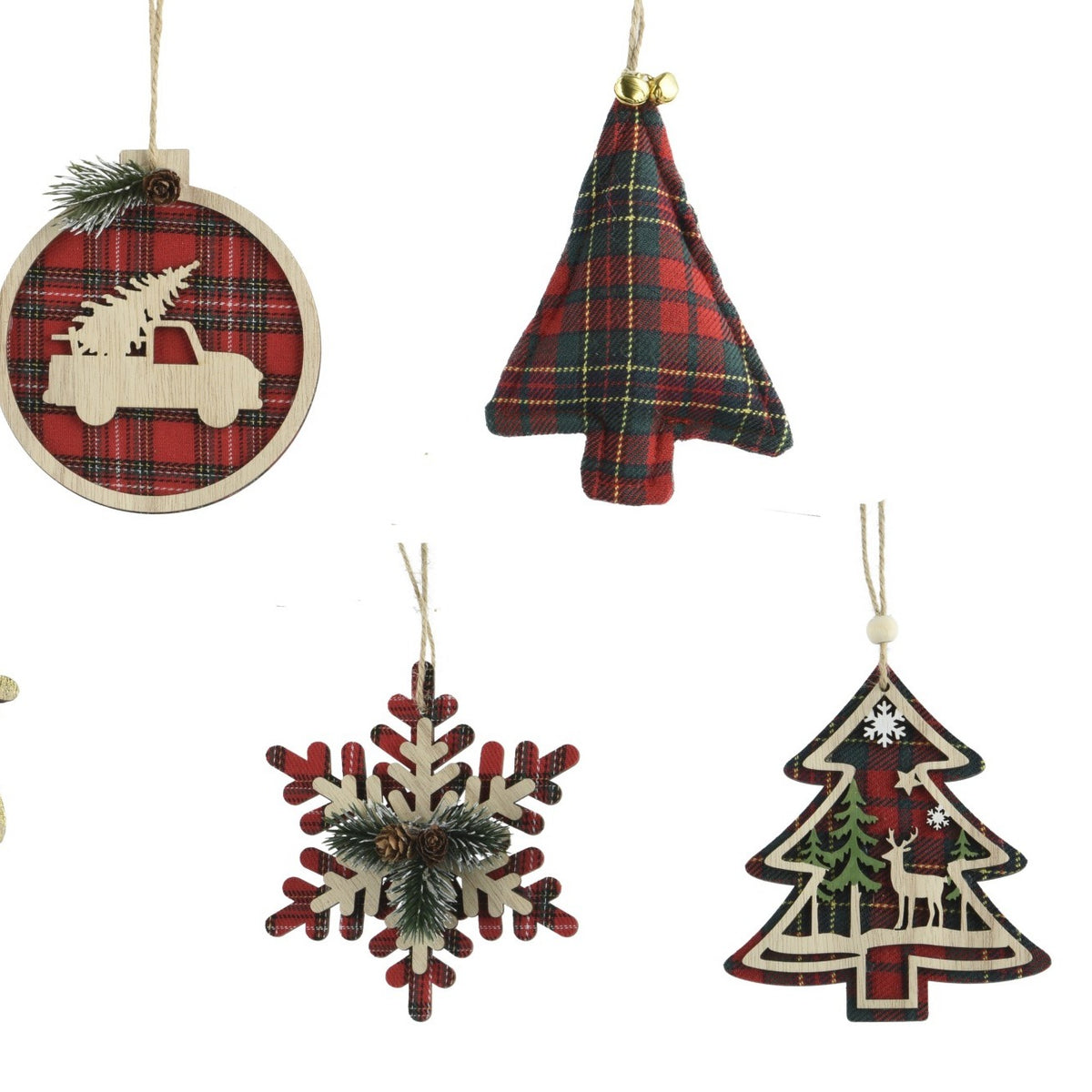 Assorted Set of Eight Tartan Clad Hanging Decorations 12cm R | Annie Mo's