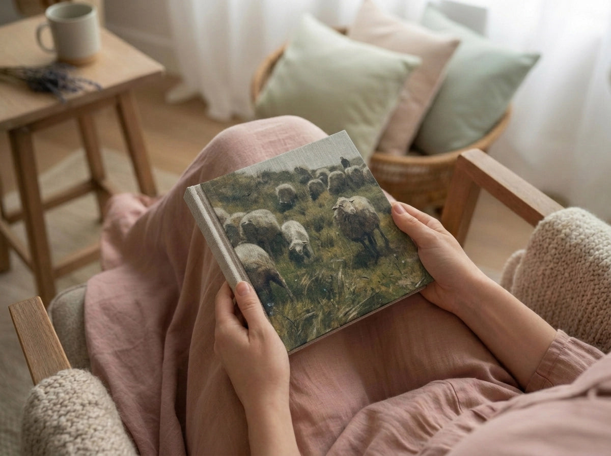 "Pastoral Sheep" Handmade Linen Hardcover Notebook | Journal