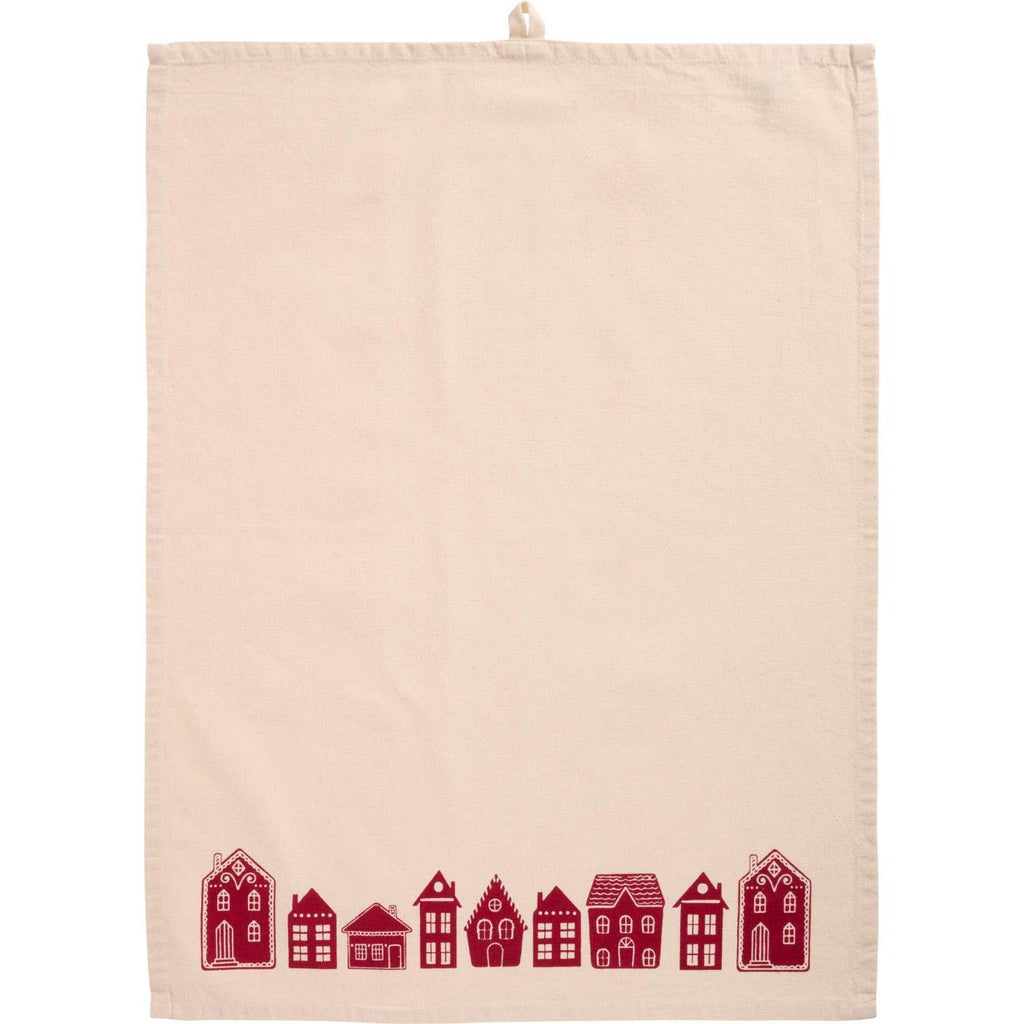 Tea Towel with Red Houses Motif 50cm x 70cm | Annie Mo's