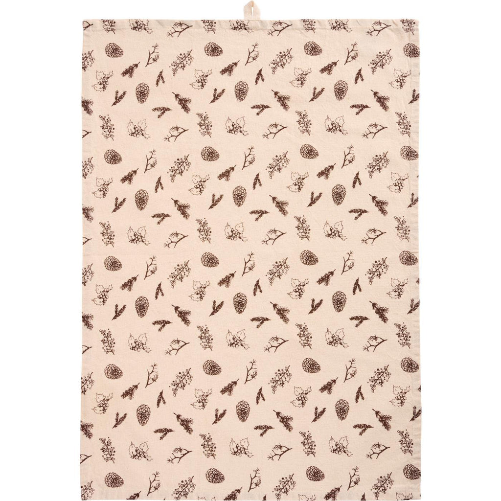 Tea Towel with Brown Cones and Twigs 50cm x 70cm | Annie Mo's