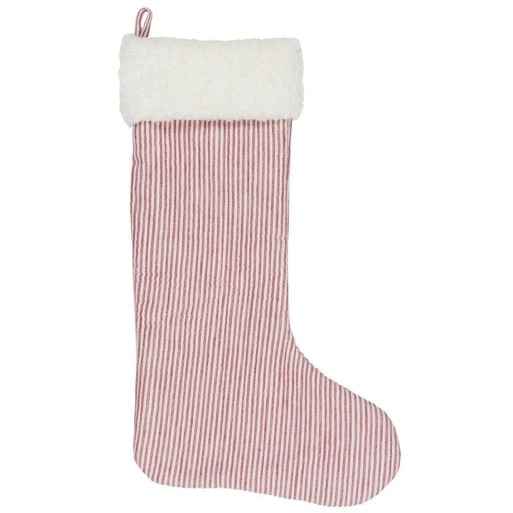 Christmas Stocking in Red Stripe with Faux Fur Trim 50cm | Annie Mo's