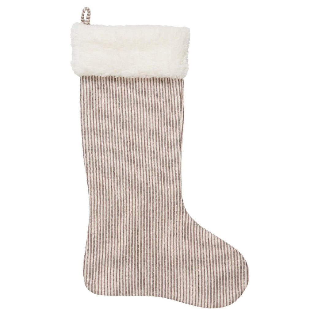 Christmas Stocking in Brown Stripe with Faux Fur Trim 5ocm | Annie Mo