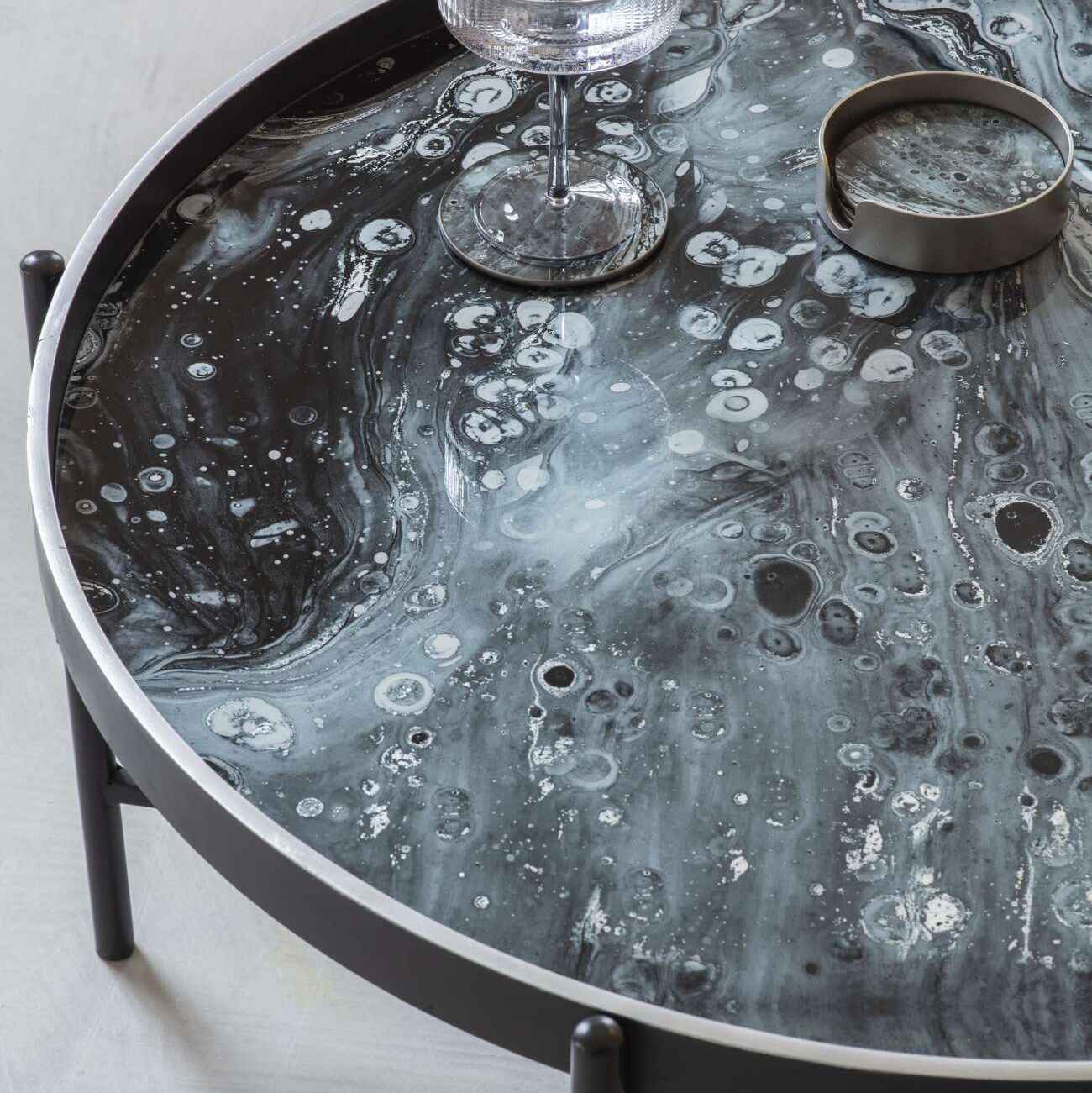 Monochrome Swirl Coffee Table 80cm D | Annie Mo's