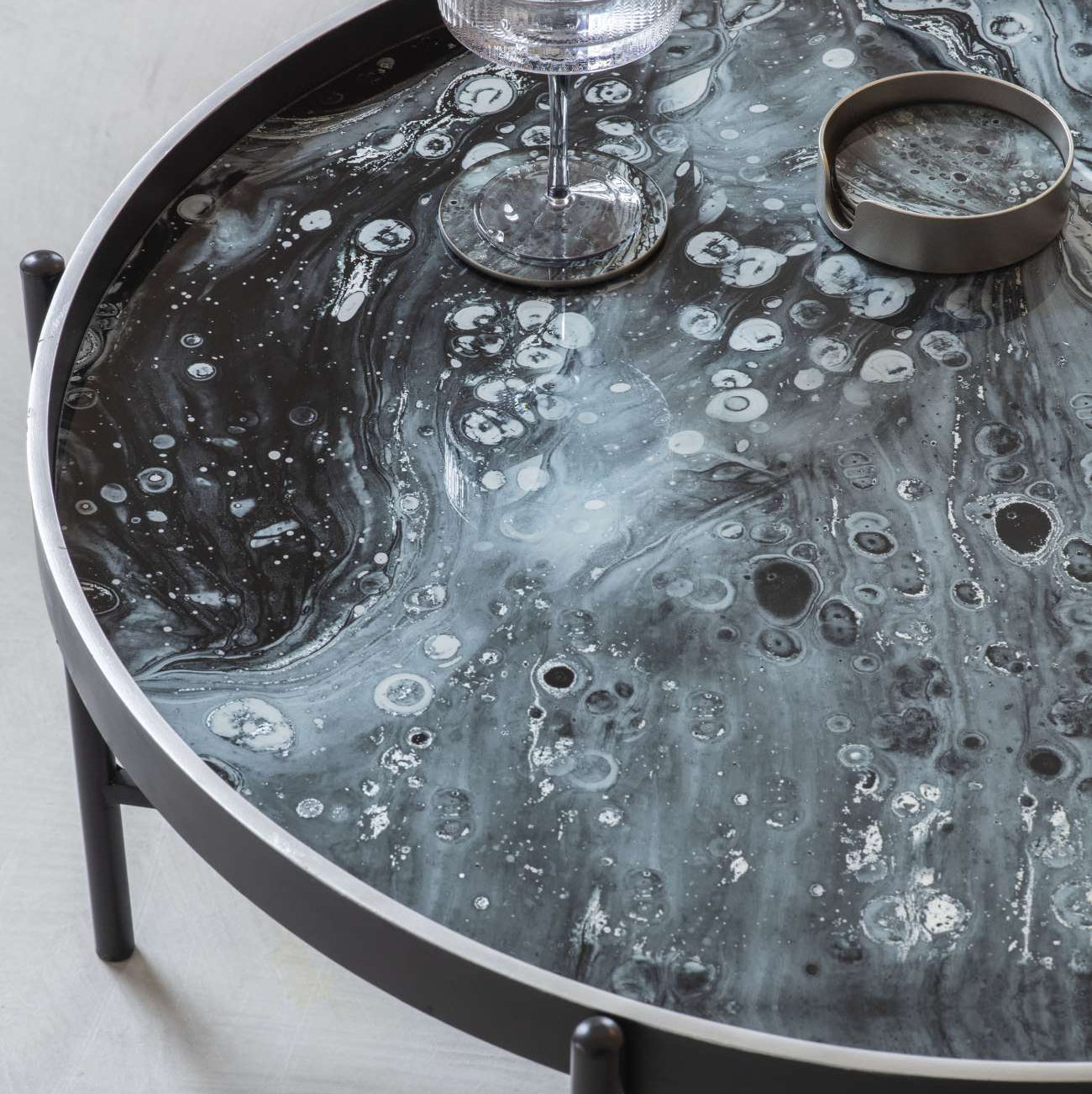 Monochrome Swirl Coffee Table 80cm D | Annie Mo's