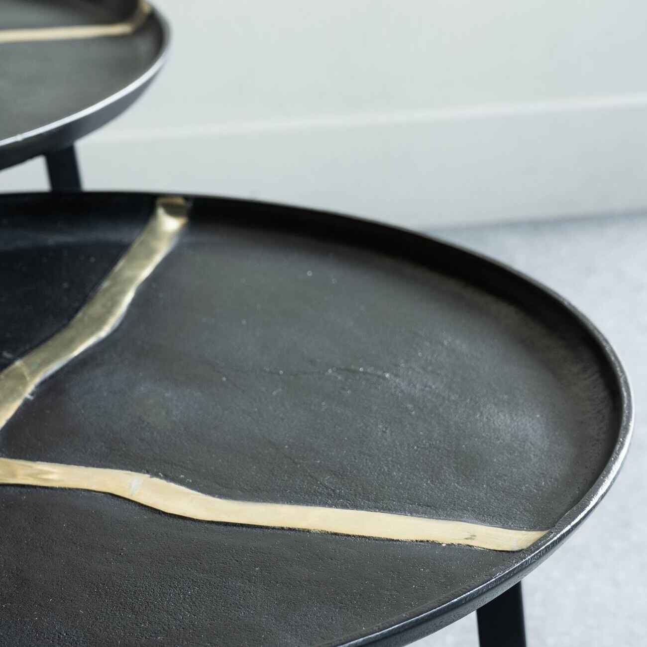 Set of Two Textured Aluminium Coffee Tables with Brass Insert 72cm C | Annie Mo's