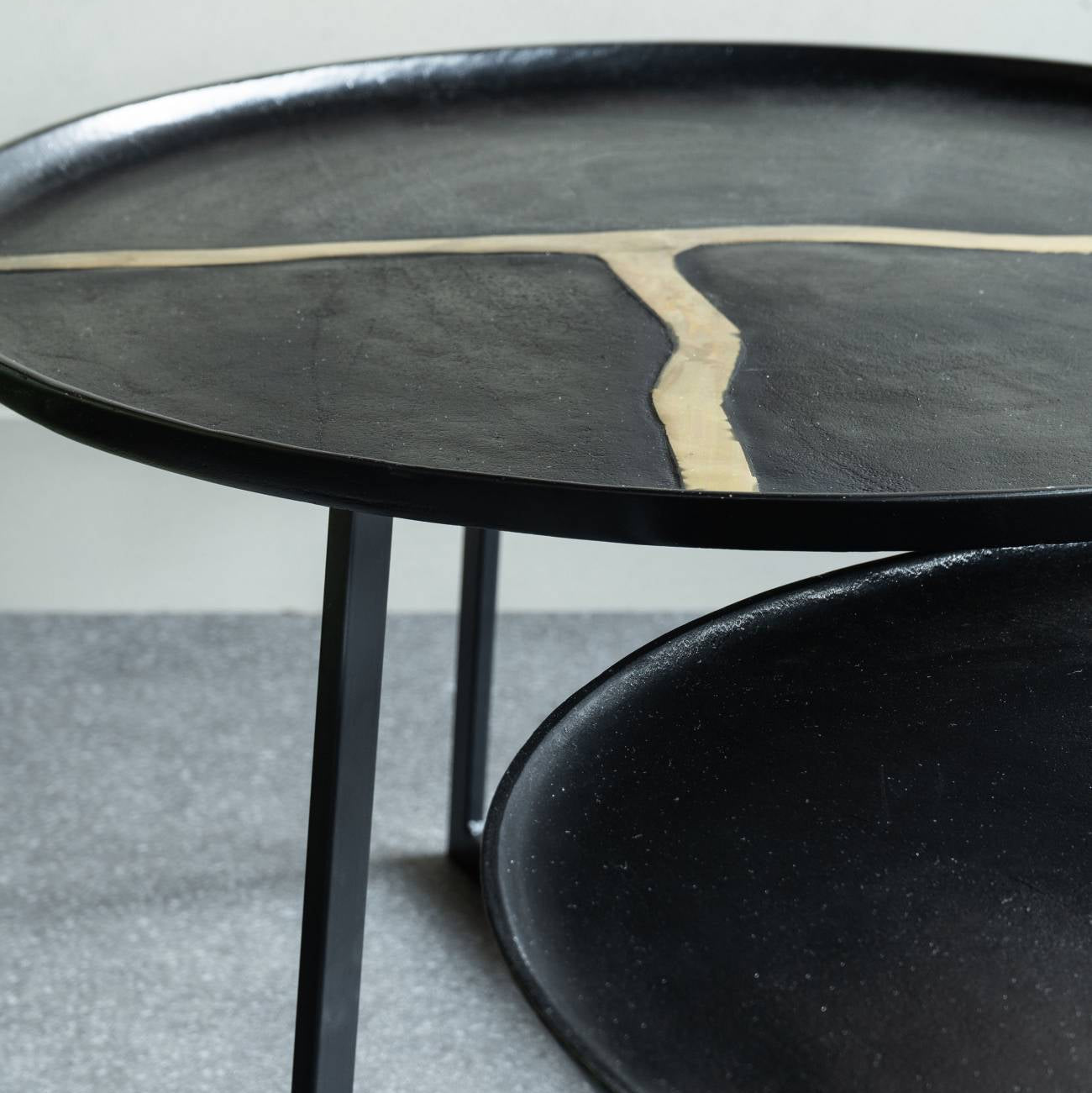 Set of Two Textured Aluminium Coffee Tables with Brass Insert 72cm D| Annie Mo's