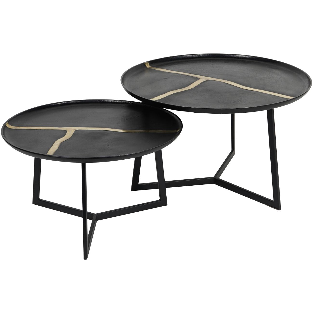 Set of Two Textured Aluminium Coffee Tables with Brass Insert 72cm B | Annie Mo's