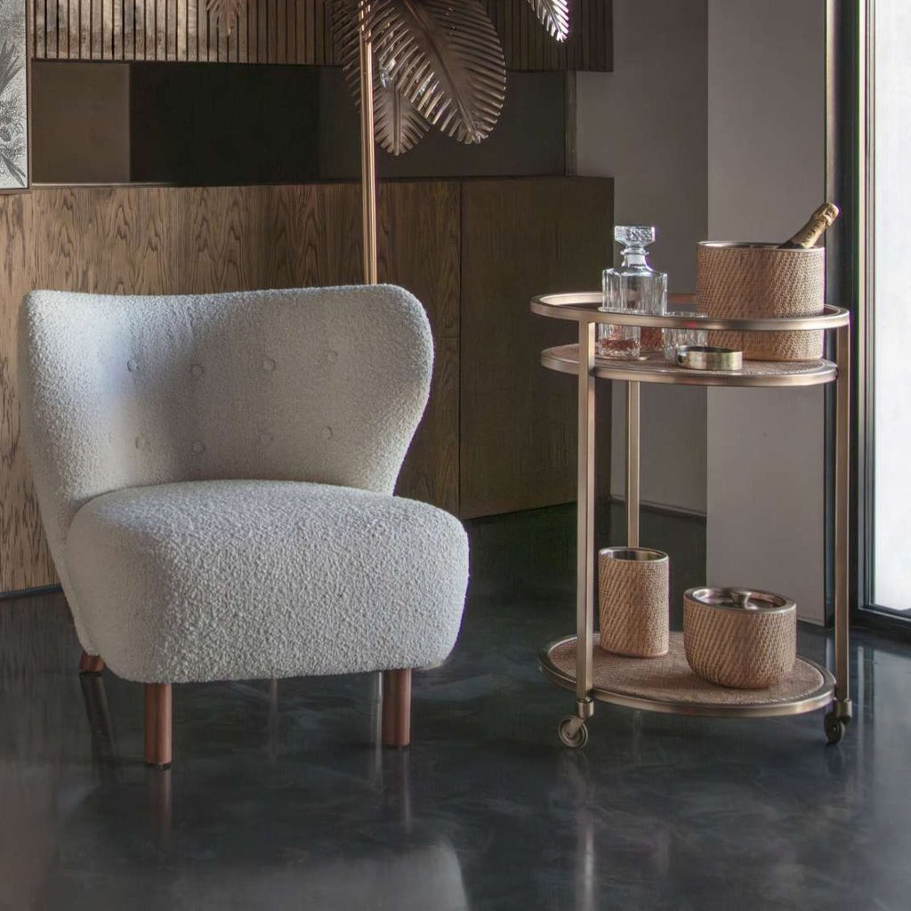 Rattan Dusky Gold Bar Trolley 78cm