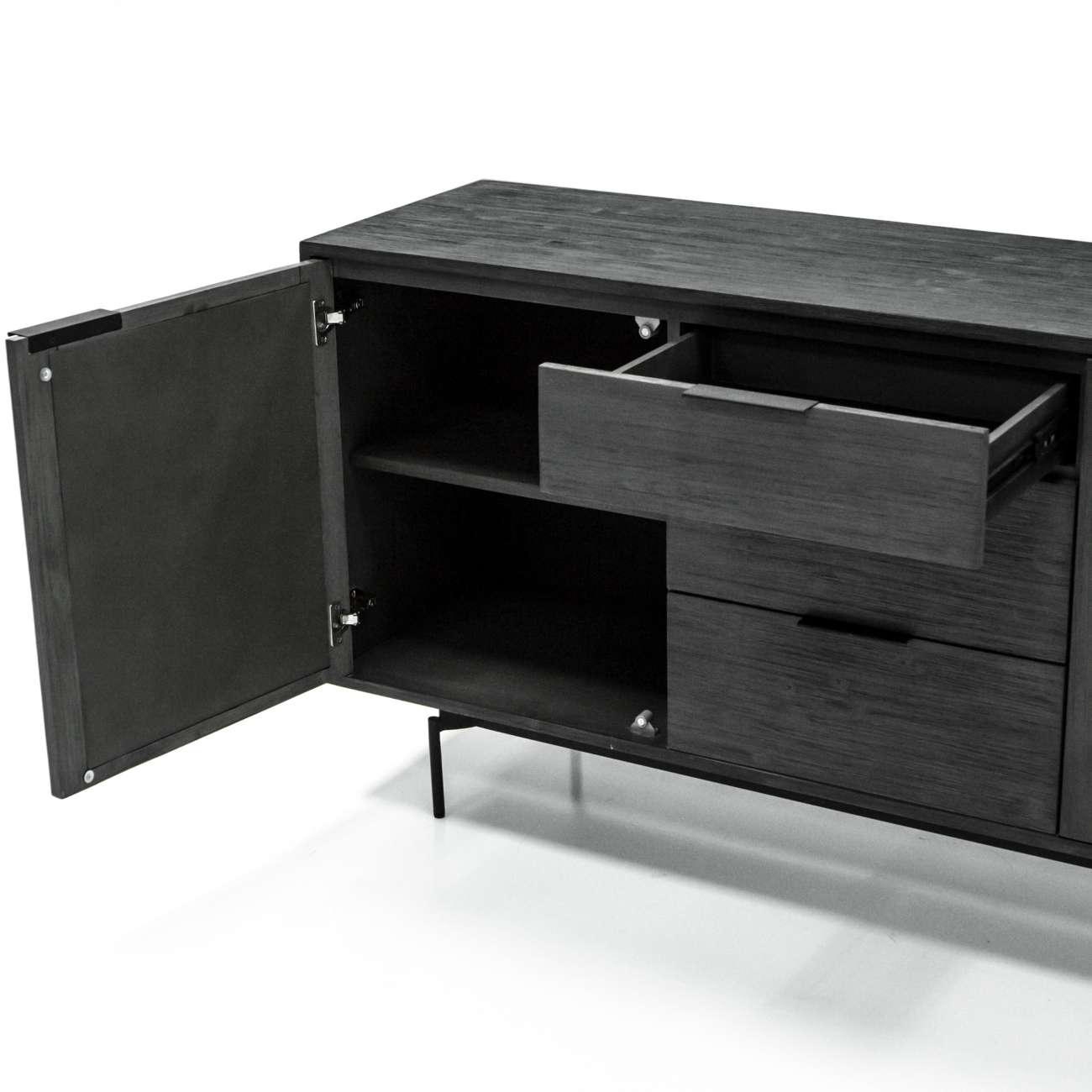 Bronx Black Acacia Buffet Cabinet with Two Doors and Three Drawers