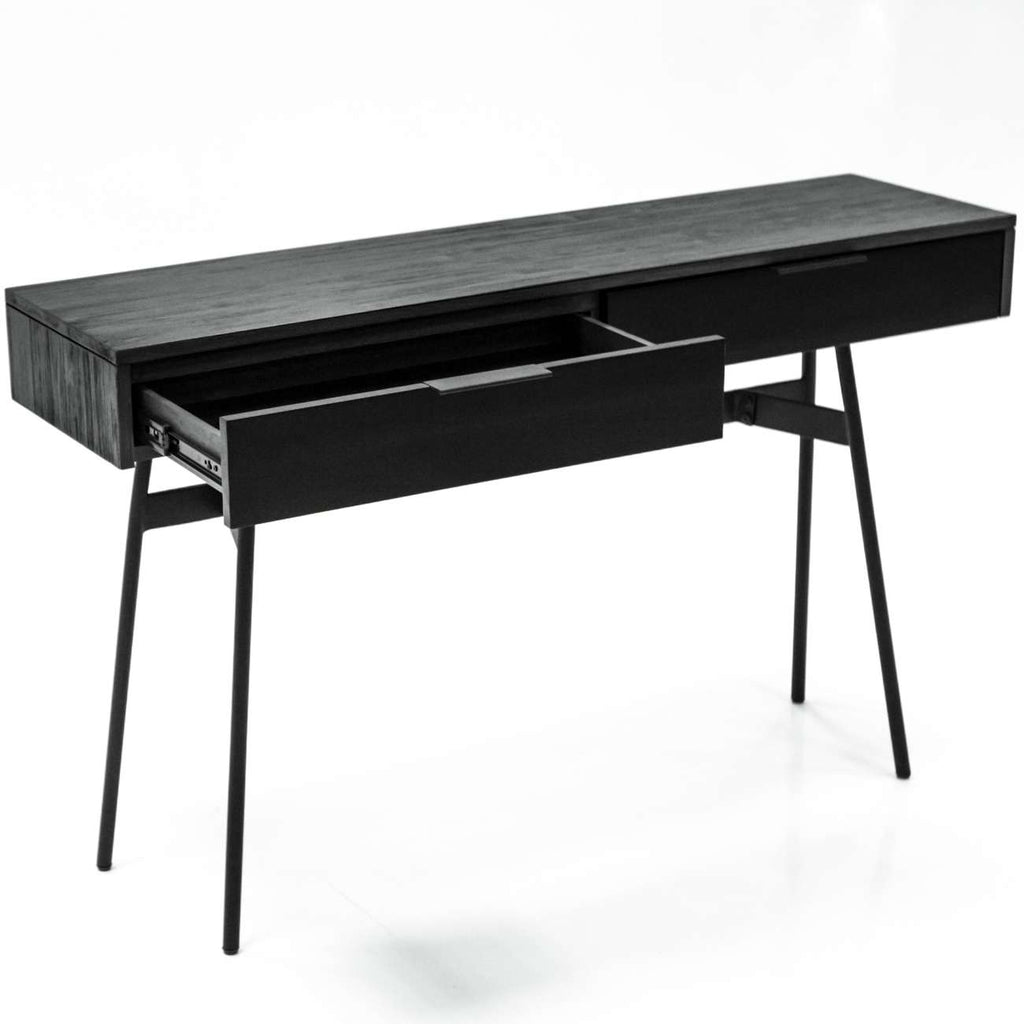 Bronx Black Acacia Console Table with Two Drawers 130cm