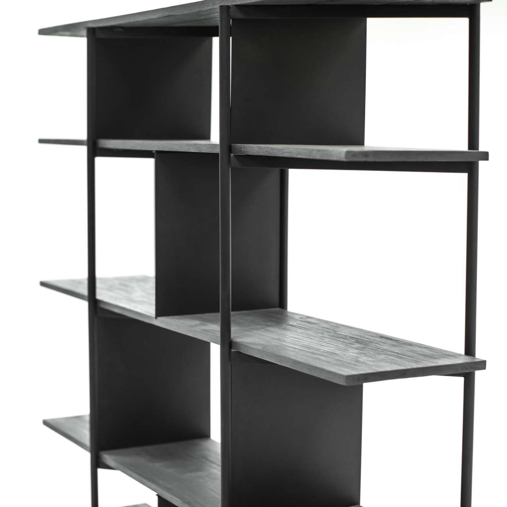 Bronx Black Acacia Bookcase Shelving Unit 180cm