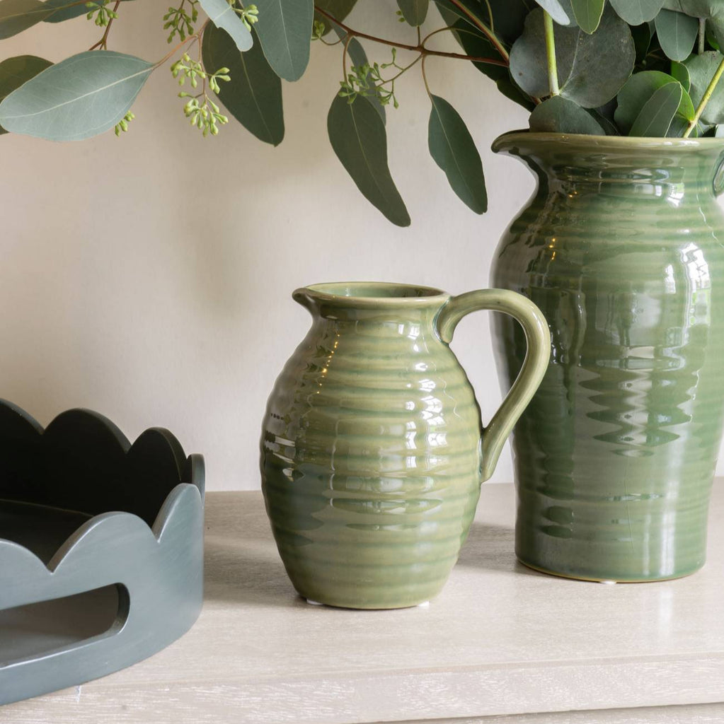 Green Harrison Stoneware Handle Jug 16cm