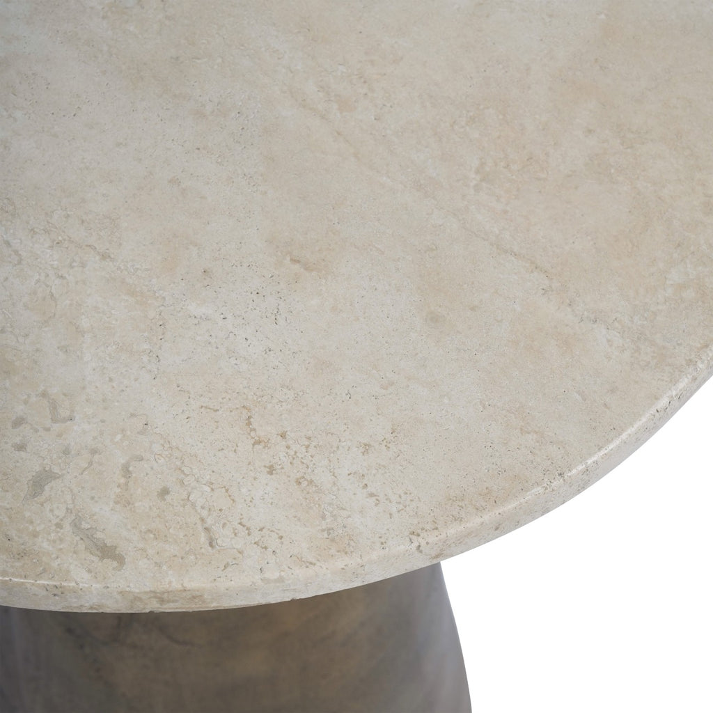 Light Travertine and Metal Side Table 40cm