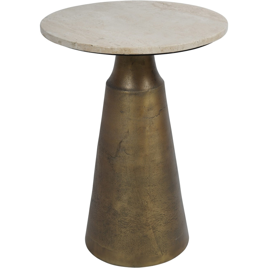 Light Travertine and Metal Side Table 40cm