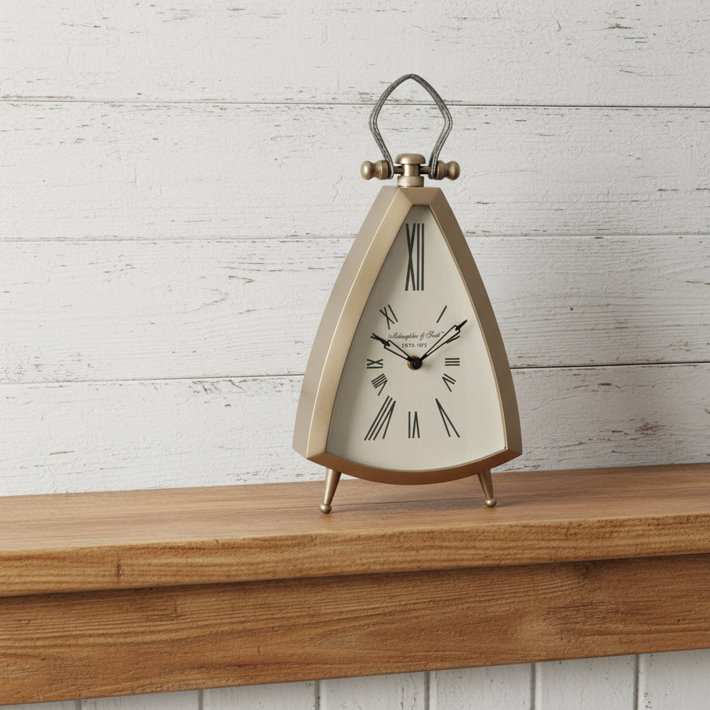 Isosceles Brass Curved Front Mantel Clock Large 36cm | Annie Mo's