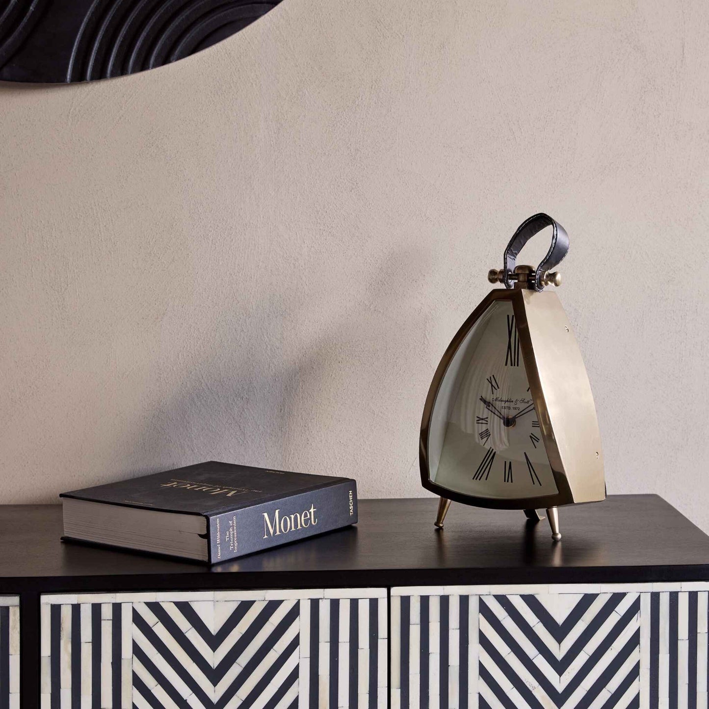 Isosceles Brass Curved Front Mantel Clock Large 36cm