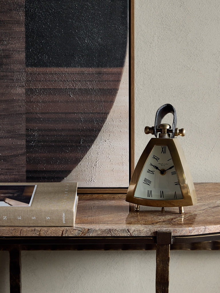 Isosceles Brass Curved Front Mantel Clock Small 18cm