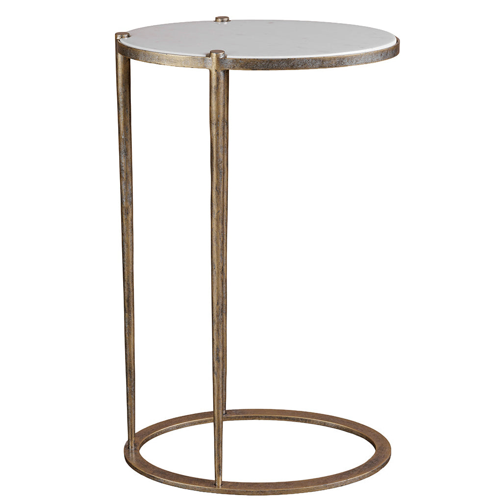 Iota Oval Accent Table White Banswara Marble Aged Champagne