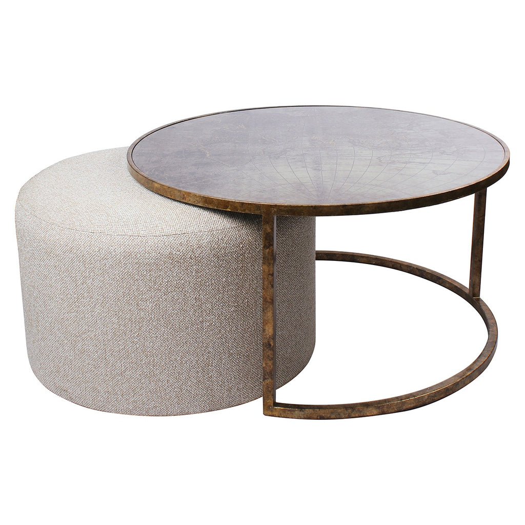 Atlas Effect Coffee Table with Nesting Pouffe 80cm | Annie Mo's