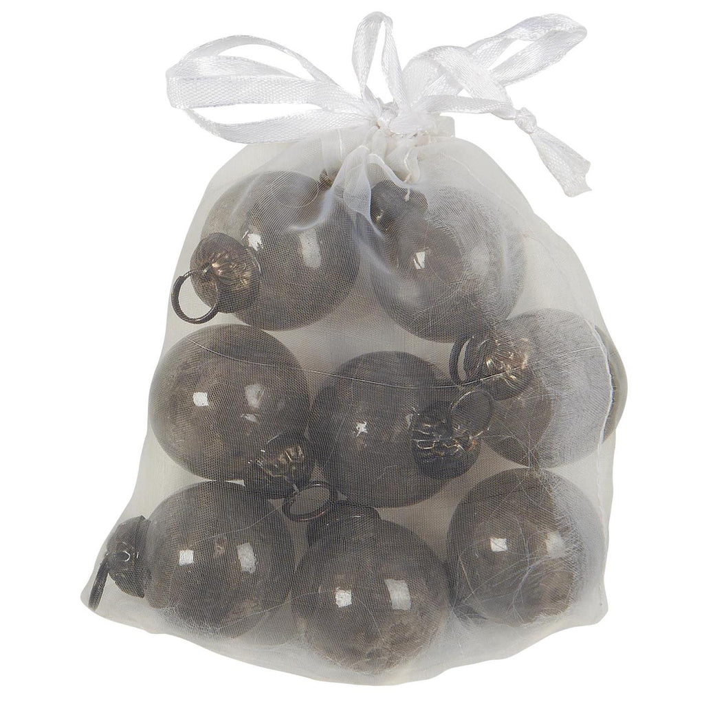 Bag with Eight Mini Grey Glass Baubles 4cm | Annie Mo's