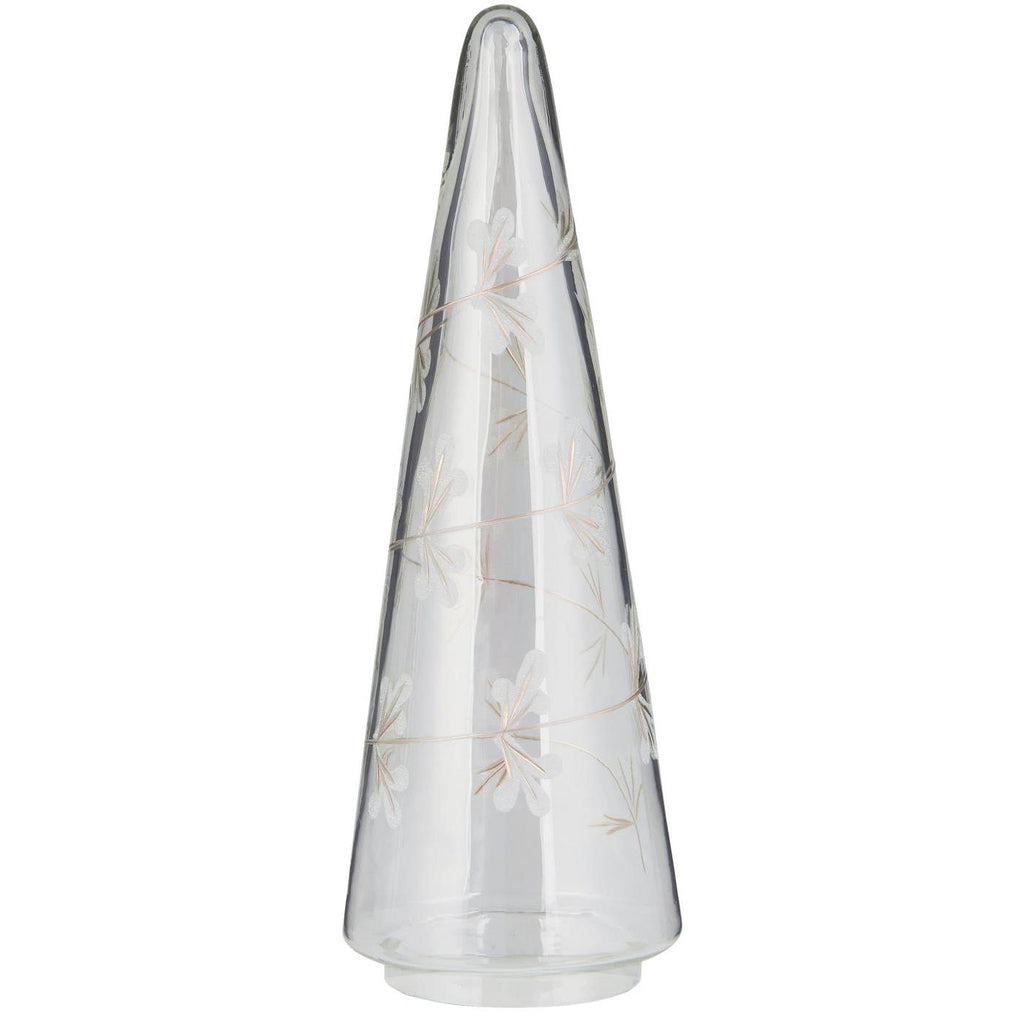 Gold Flowers Engraved Clear Glass Christmas Tree 28cm | Annie Mo's D