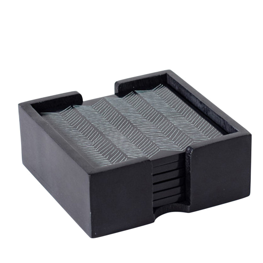 Kota Etched Bone Coaster Set of Six with Holder