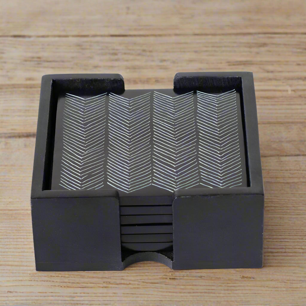 Kota Etched Bone Coaster Set of Six with Holder | Annie Mo's