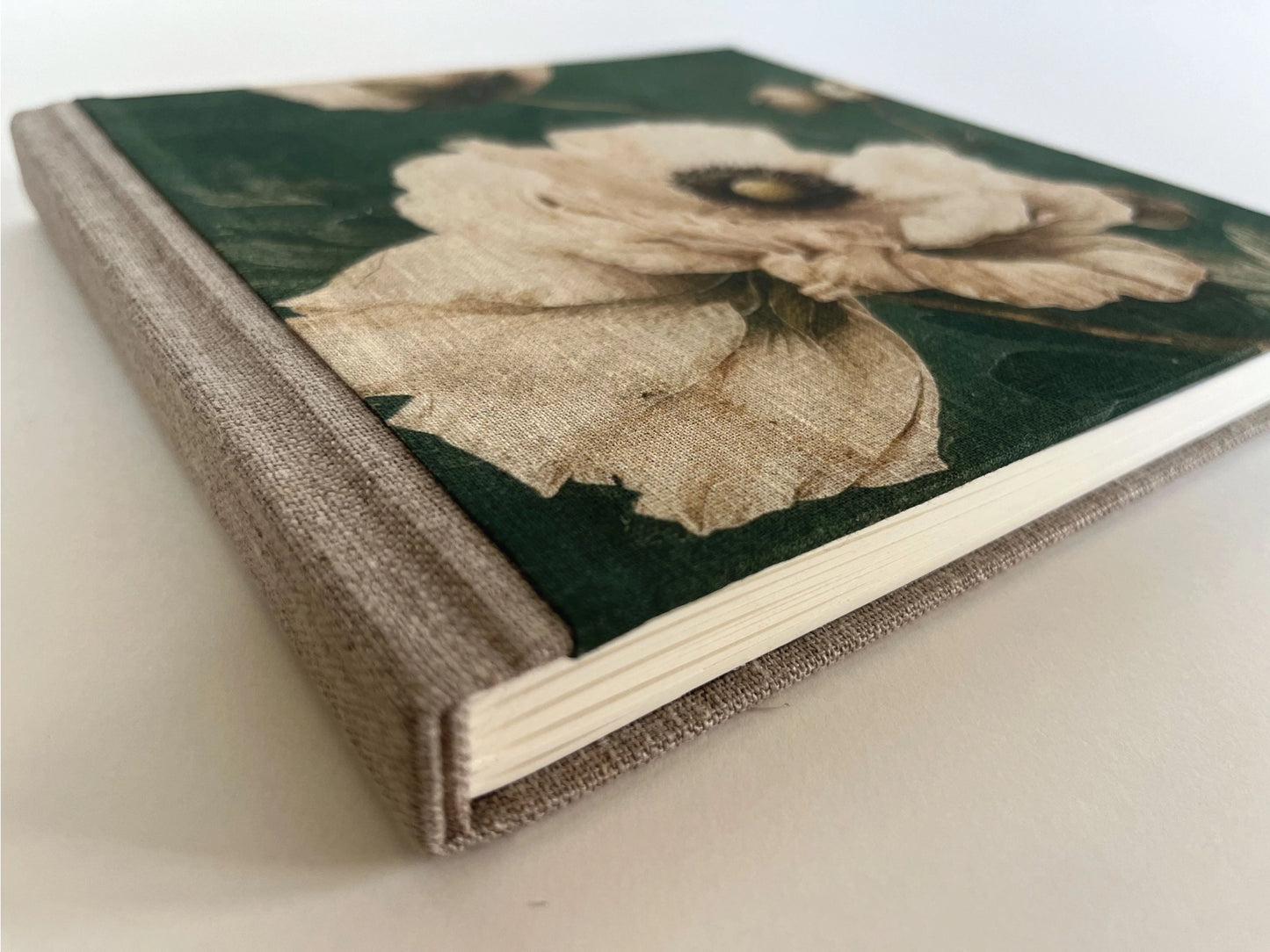 "Vintage Anemone" Handmade Linen Hardcover Notebook | Diary