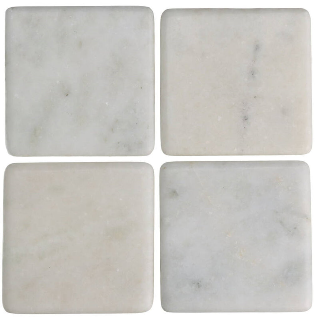 Set of Four White Marble Square Coasters