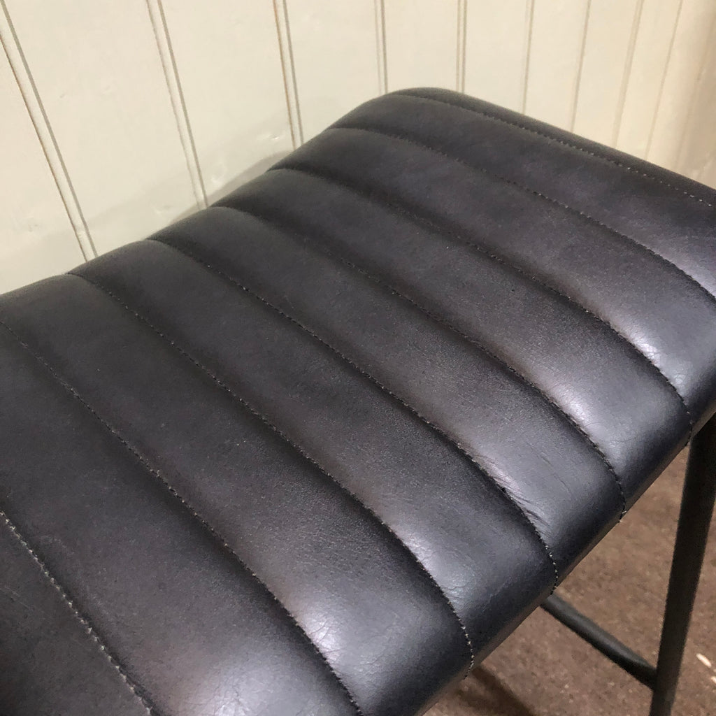 Pair of Iron and Black Leather Barstools - 77cm - CLEARANCE