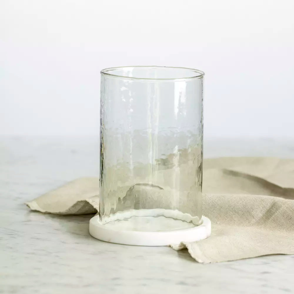 Hammered Glass Lantern With Marble Base 17cm