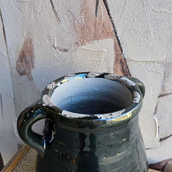 Aged Green Terracotta Vase with Handle 4