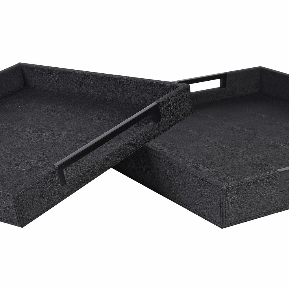 All Black Faux Shagreen Trays - Size ChoiceD