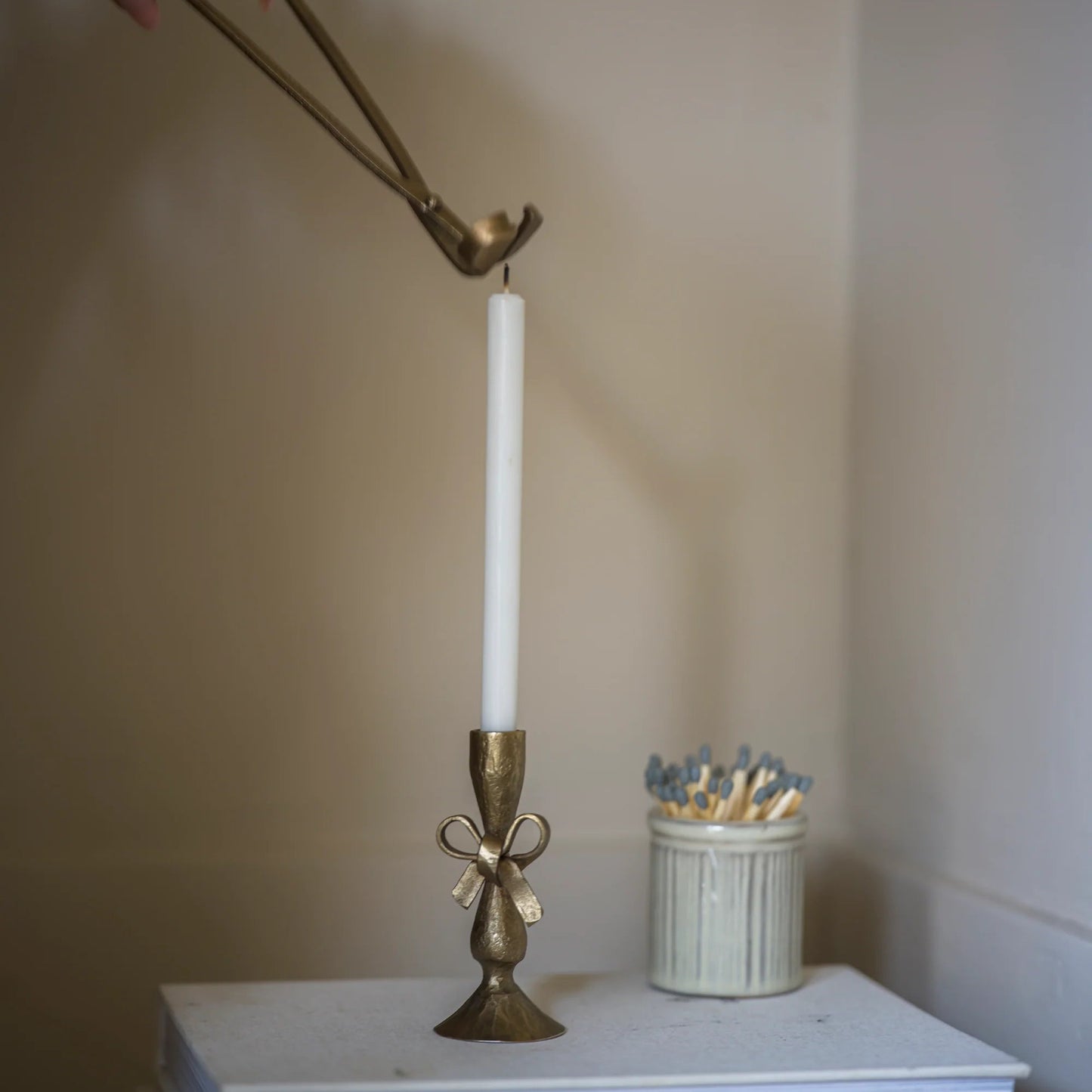 Antique Brass Finish Bow Candle Holder with Six Candles | Annie Mo's3