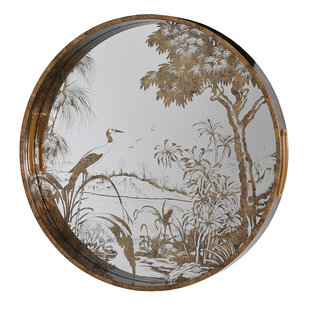 Antiqued Gold Mirrored Grasses Tray 36cm C