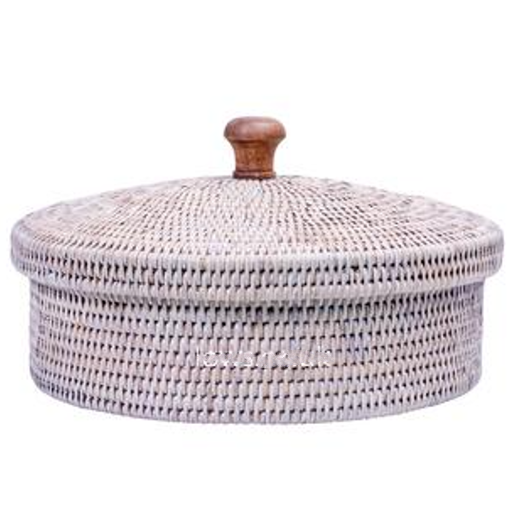 Artisan Weave Rattan Round Box with Lid 30cm | Annie Mo's