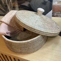 Artisan Weave Rattan Round Box with Lid 30cm