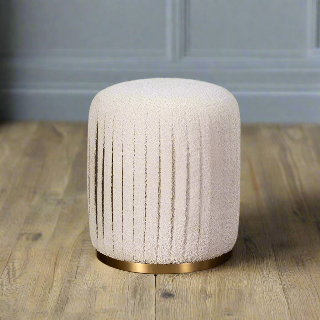 Cream Boucle Pleated Stool 51cm | Annie Mo's