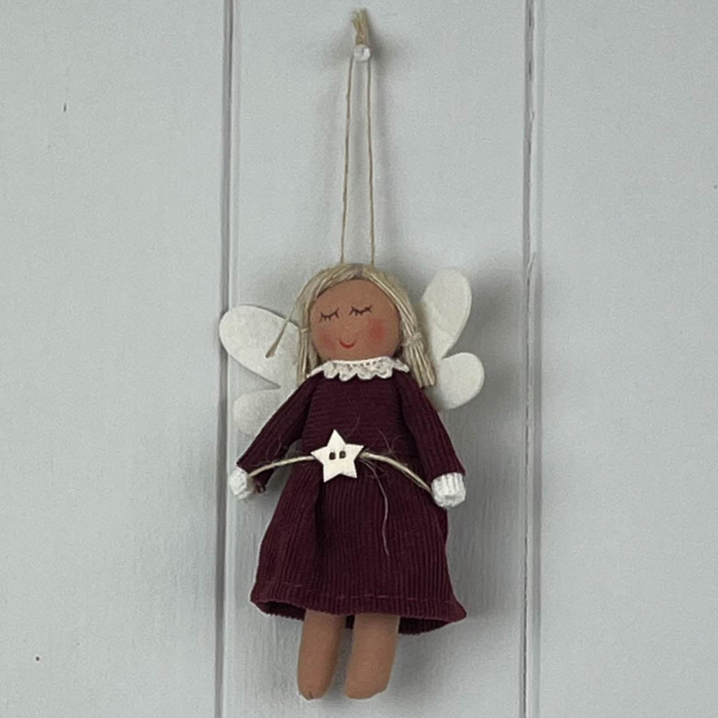 Red Fabric Hanging Angel with Heart 12cm | Annie Mo's