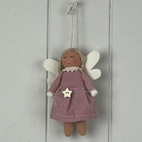 Pink Fabric Hanging Angel with Heart 12cm | Annie Mo's