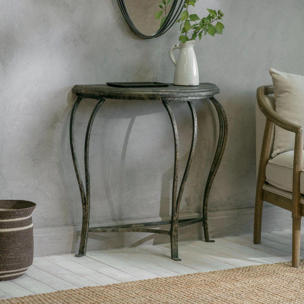 Clovelly Half-Moon Iron Side Table 89cm